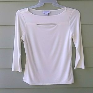 Carmen Carmen Marc Valvo Ivory White Cut Out Stretch Knit Top 3/4 SLV M